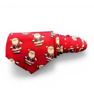 Vintage Surrey Red Christmas Neck Tie Waving Santa Claus St. Nick USA Holiday